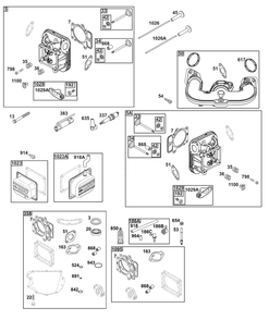 Cylinder Head Group Diagram and Parts List for 44U877-0004-B5 400000 - 699999 Briggs and Stratton Engine